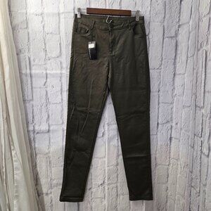 Apperloth A Large Olive Green Faux Leather Mid Rise Skinny Leg Pants NWT